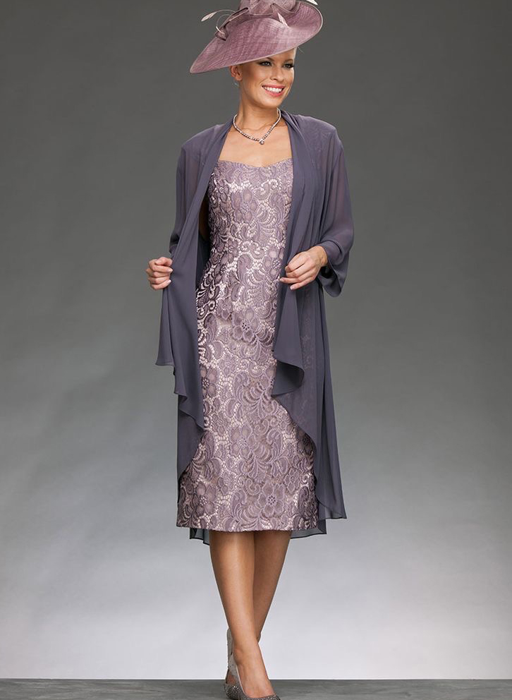 Wrap Lace Sheath/Column Knee-Length Mother Of The Bride Dresses