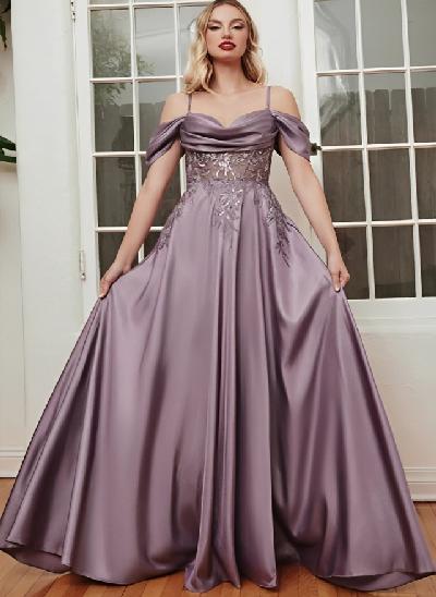 A-Line Sweetheart Sweep Train Prom Dress With Appliques Lace