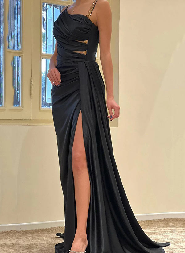 Sheath One-Shoulder Long Prom Dress With Split Front