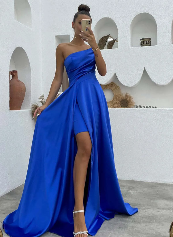 A-Line Strapless Long Prom Dress With Split Front