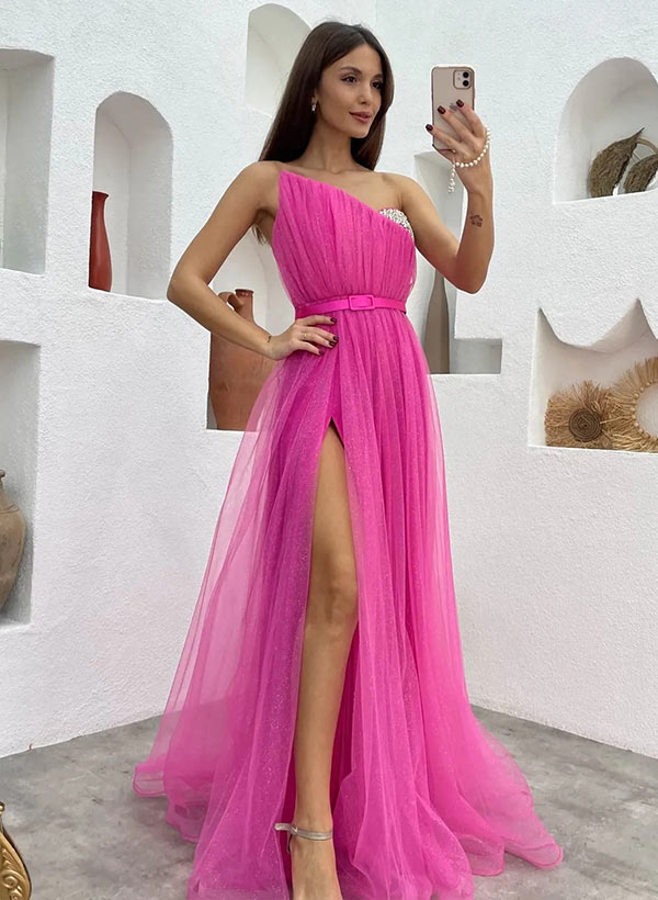Fashionable Tulle Long Prom Dress With Split Front 
