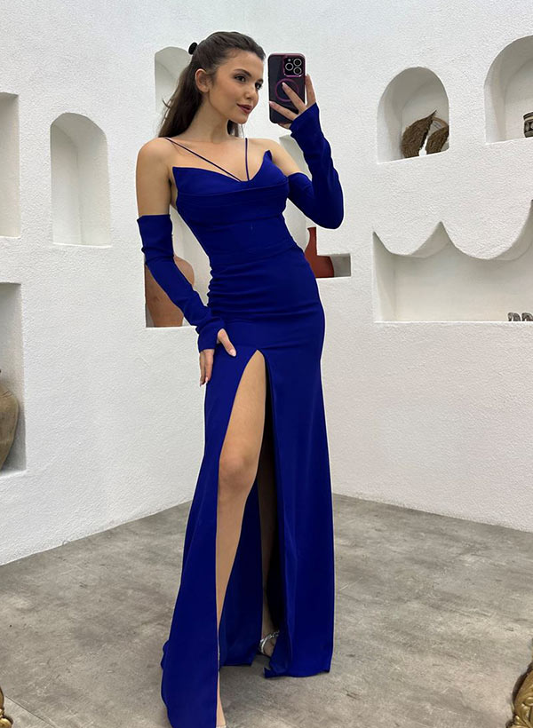 Sheath Strapless Long Prom Dress With Split Front 