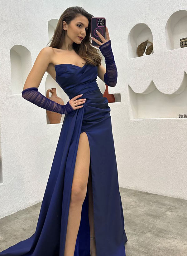 One Shoulder Floor-Length Prom Dress With Split Front