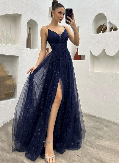 Sparkly Tulle A-line Prom Dress With Split Front
