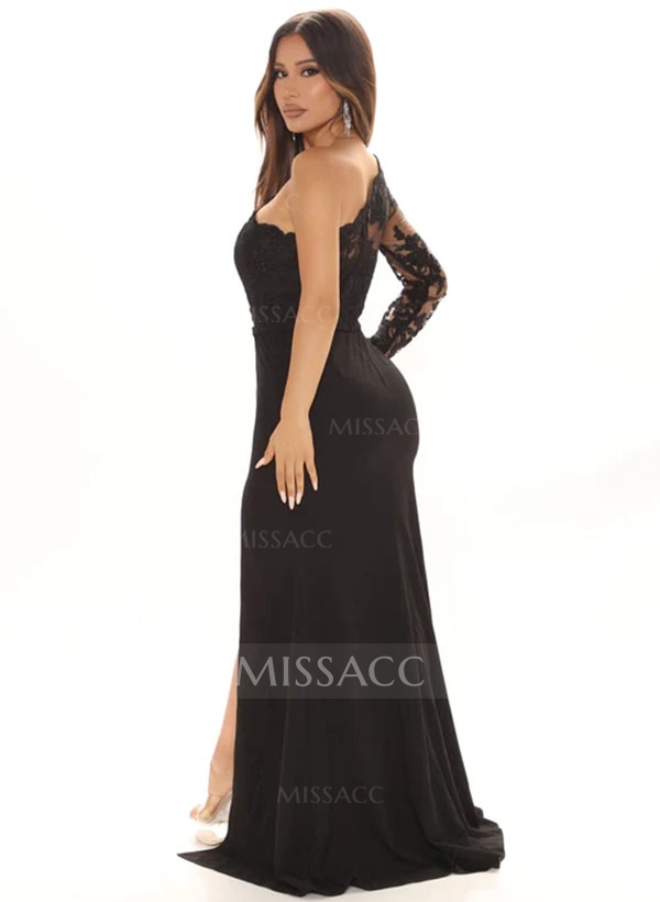 One Shoulder Lace Prom Dress With Split Front