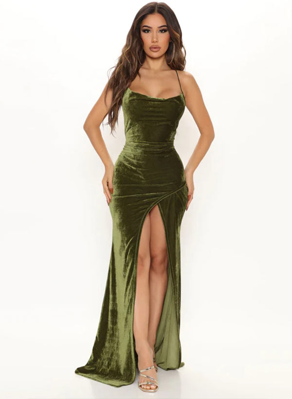 Sexy Velvet Prom Dress With Split Front
