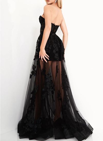 A-Line Sweetheart Lace Sleeveless Prom Dress