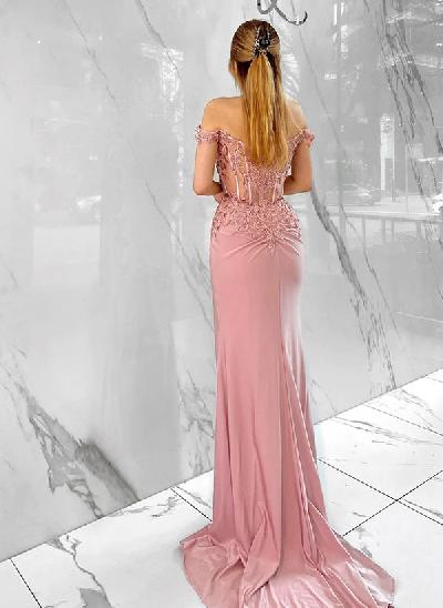 Sheath Lace Off-the-Shoulder Long Prom Dress With Split Front