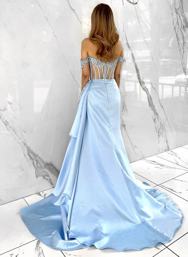 A-Line Sleeveless Satin Long Prom Dress With Lace
