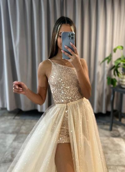 One-Shoulder Sequined Long Prom Dress With Split Front