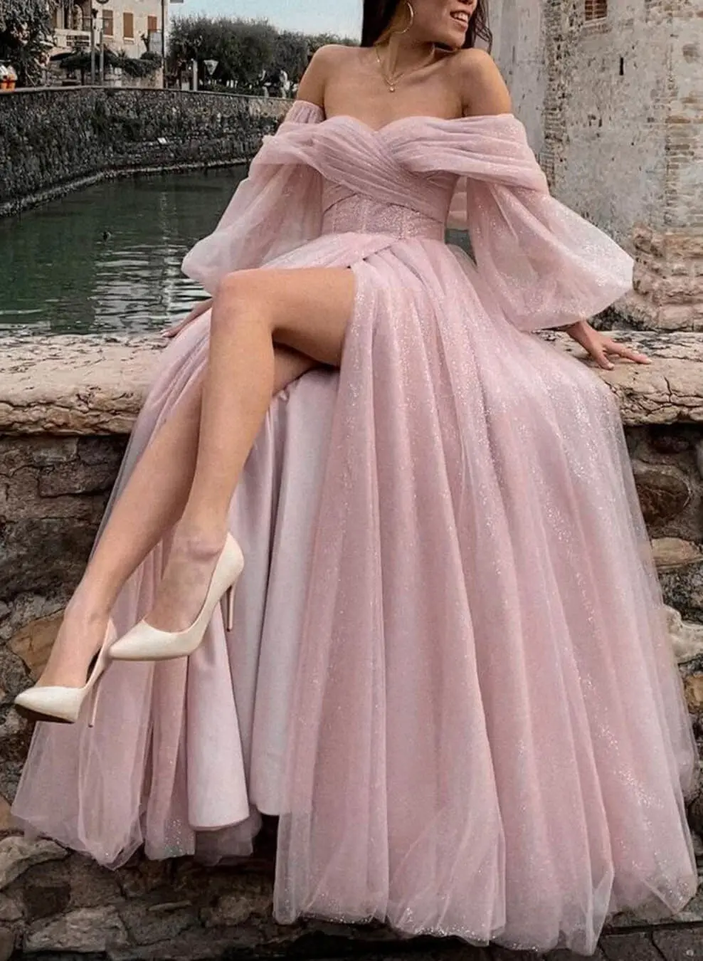 open lace back dress Butterfly Appliqued Long Blue Princess Ball Gowns Cap Sleeve A Line V Neck Prom Dresses ARD1055 main image 0