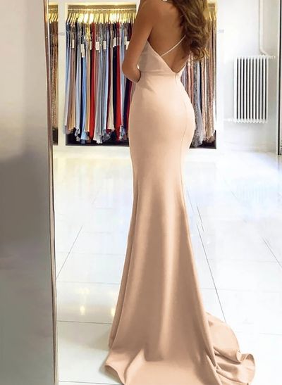 Cowl Neck Trumpet/Mermaid Open Back Prom Dresses With Split Front