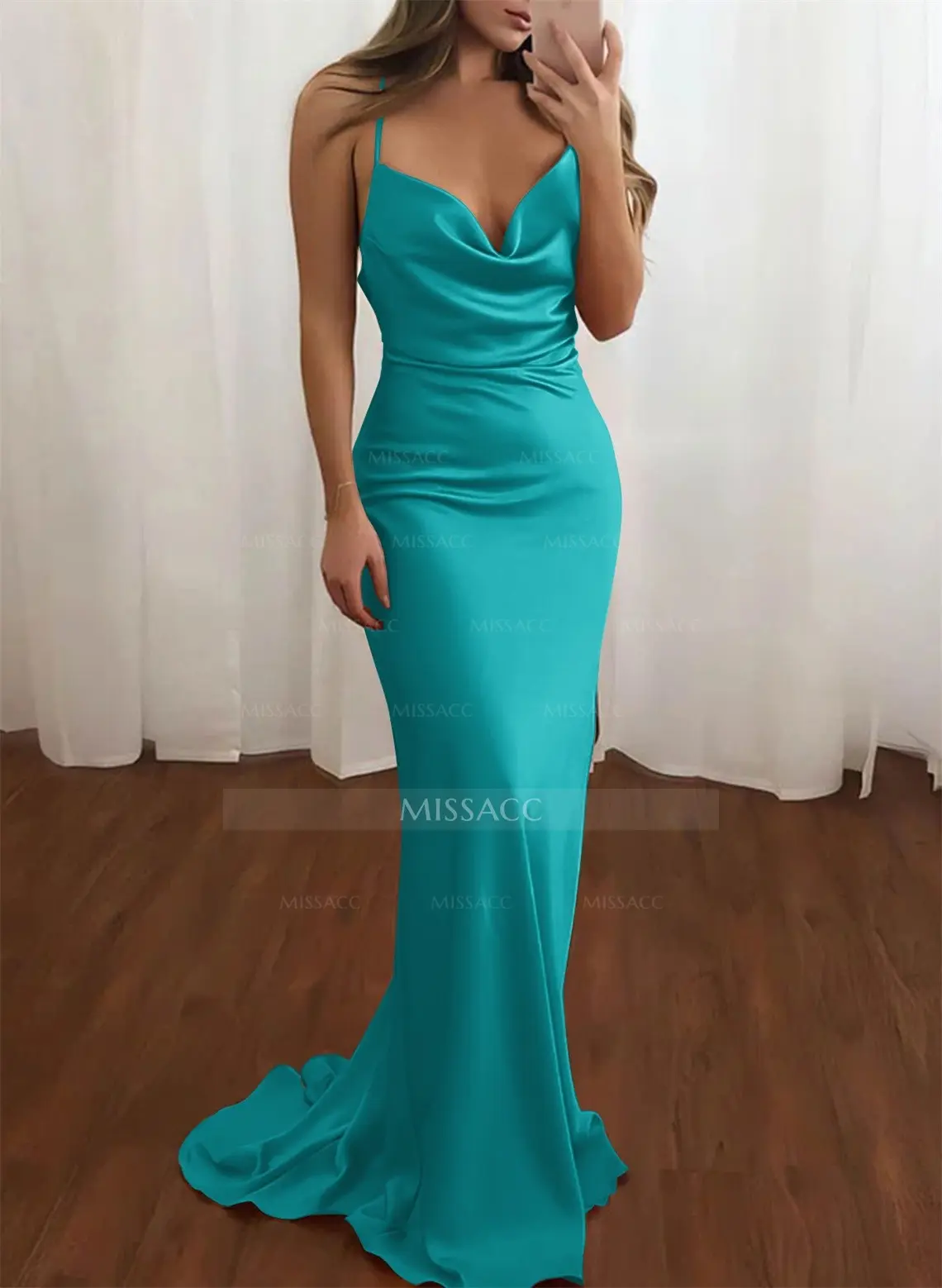Cowl Neck Trumpet/Mermaid Back Hole Prom Dresses #SPD10851  $119