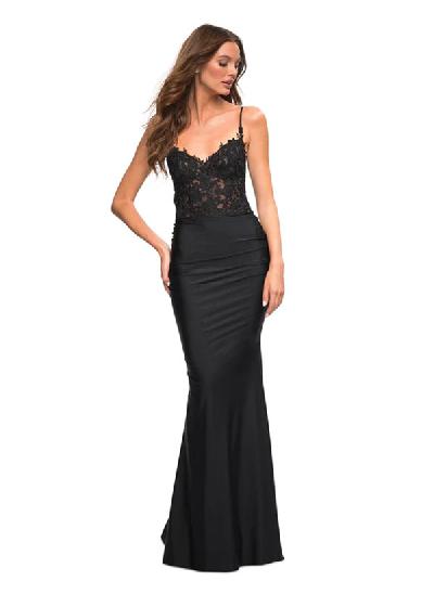 Sheath V-Neck Sleeveless Sweep Train Prom Dresses With Appliques Lace