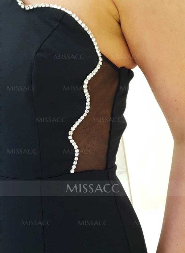 Sheath/Column One-Shoulder Sleeveless Elastic Satin Prom Dresses With Beading