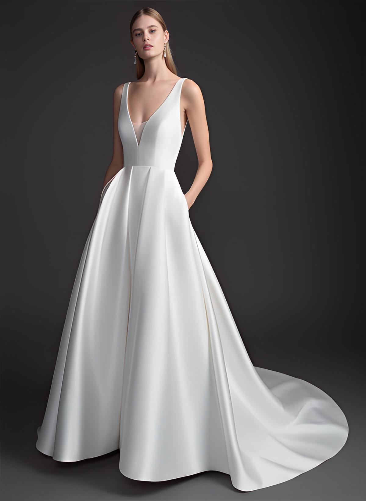Ball-Gown V-neck Simple Wedding Dresses With Bow
