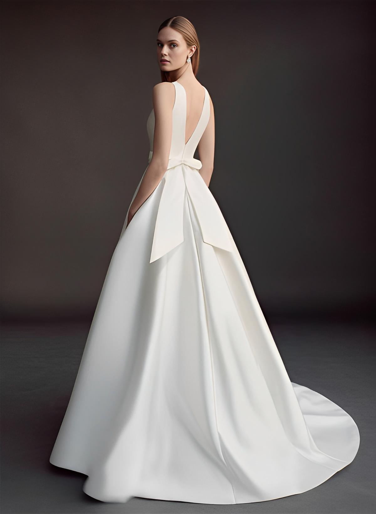Ball-Gown V-neck Simple Wedding Dresses With Bow
