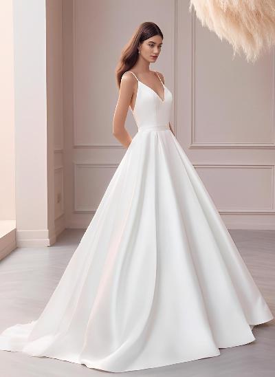 Simple Ball-Gown V-neck Wedding Dresses With Sweep Train 