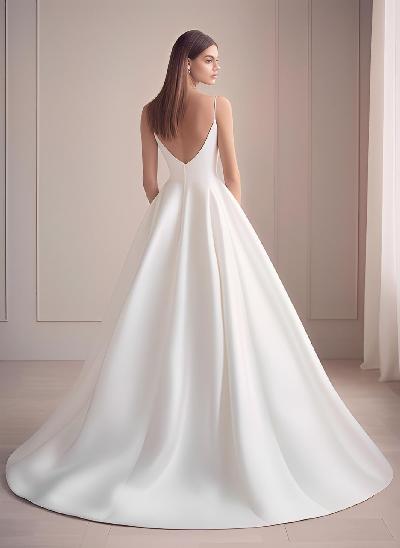 Simple Ball-Gown V-neck Wedding Dresses With Sweep Train 