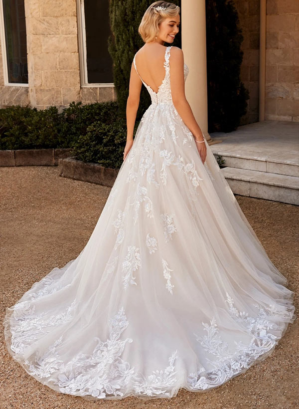 A-Line Gown Lace Wedding Dress With V-Neckline
