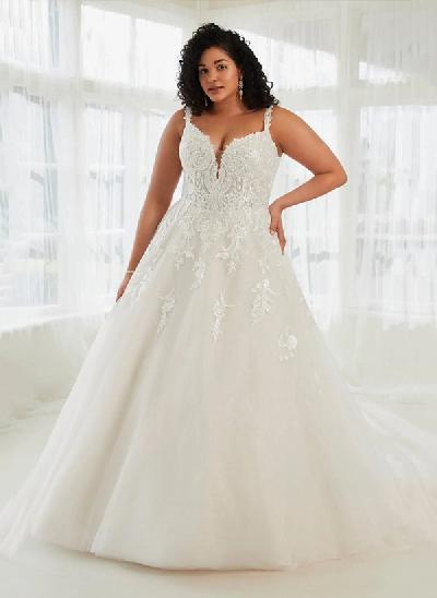 A-Line Gown Lace Wedding Dress With V-Neckline