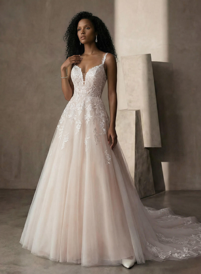 A-Line Gown Lace Wedding Dress With V-Neckline