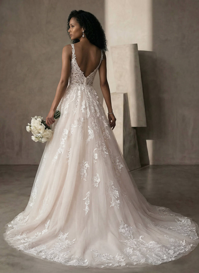 A-Line Gown Lace Wedding Dress With V-Neckline