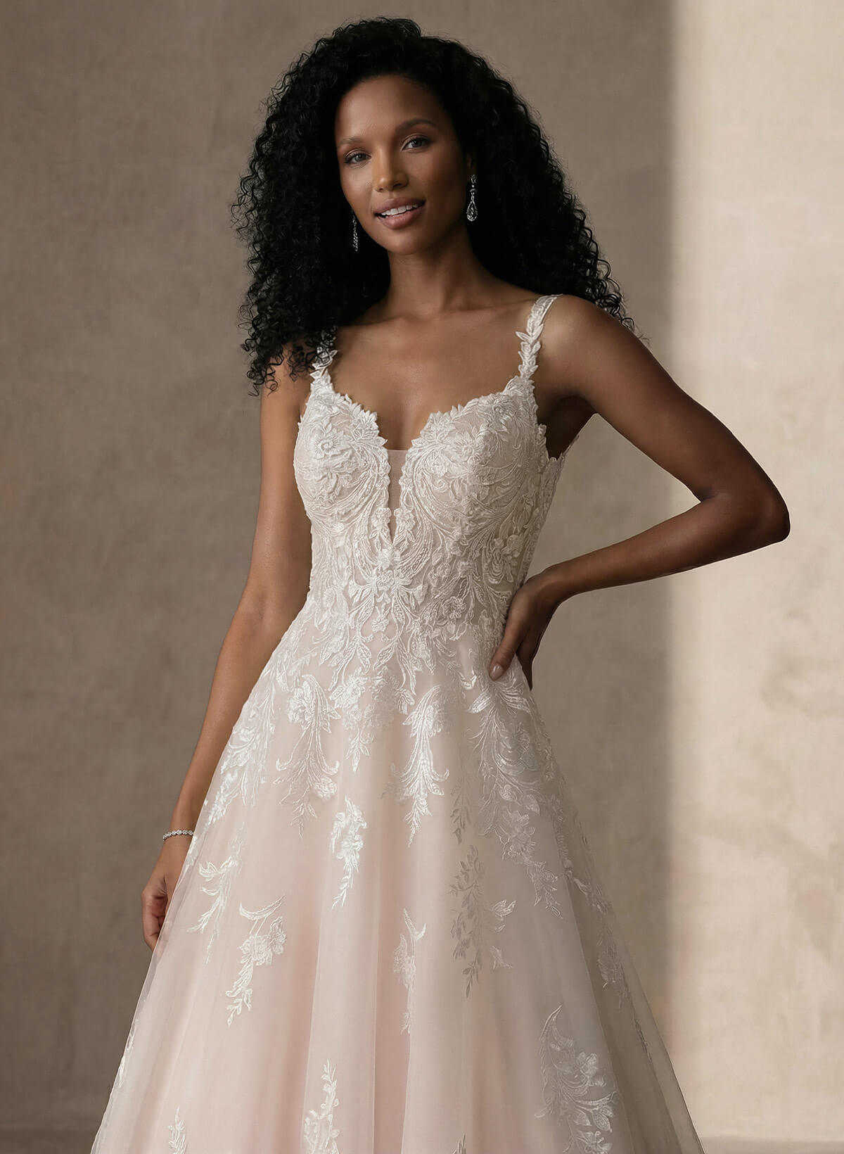 A-Line Gown Lace Wedding Dress With V-Neckline