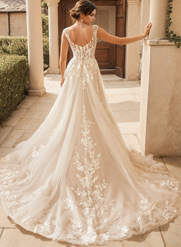 Bohemian V-Neck Bridal Gown With Illusion Back