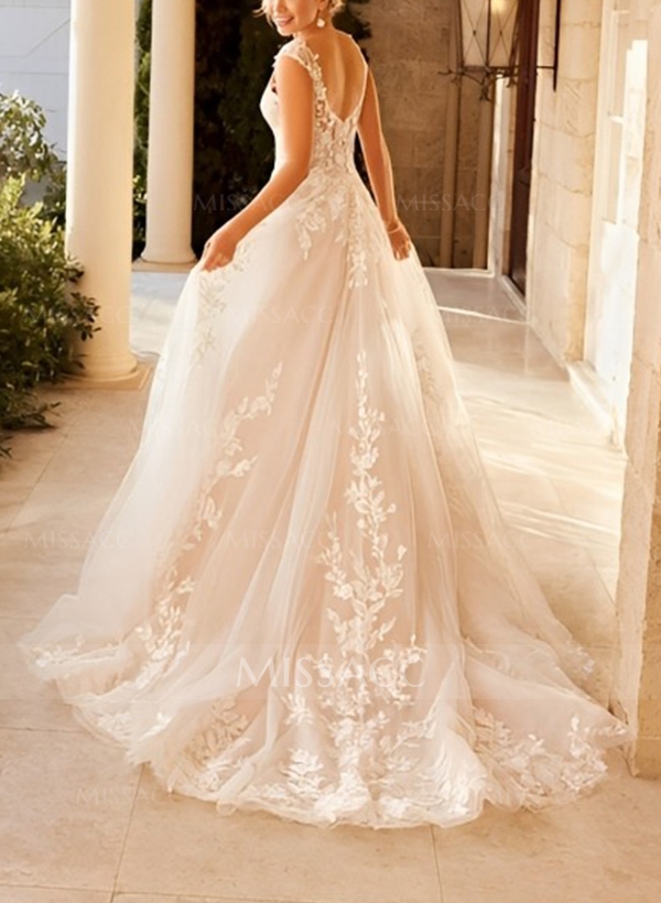 Bohemian V-Neck Bridal Gown With Illusion Back