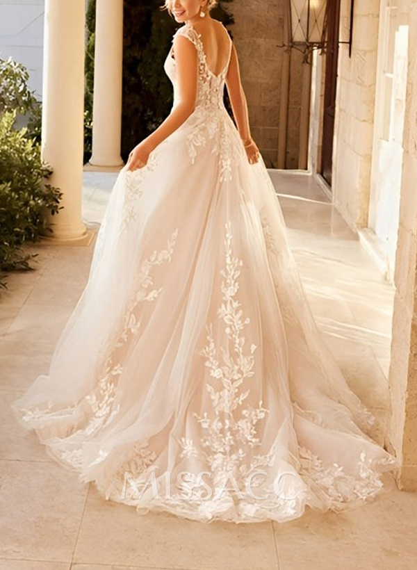 Bohemian V-Neck Bridal Gown With Illusion Back Bohemian V-Neck Bridal Gown With Illusion Back