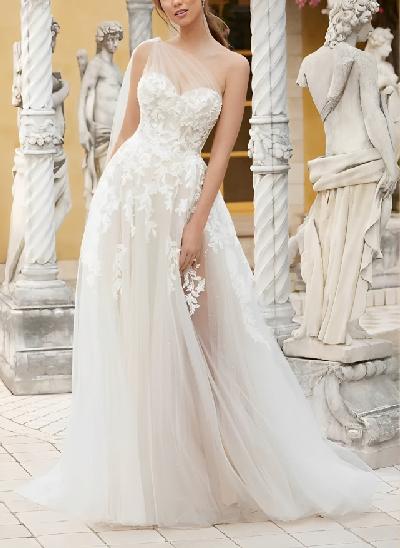 One-Shoulder Wedding Dress With Appliques Lace