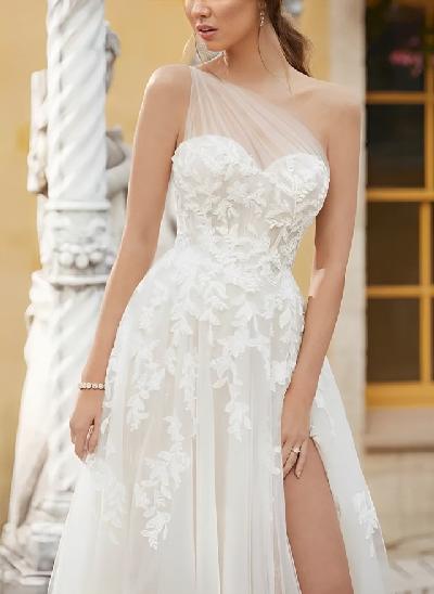 One-Shoulder Wedding Dress With Appliques Lace