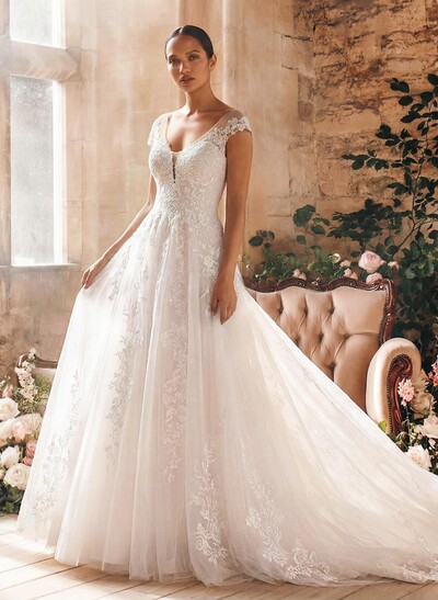 A-Line Princess Wedding Dress With Appliques Lace