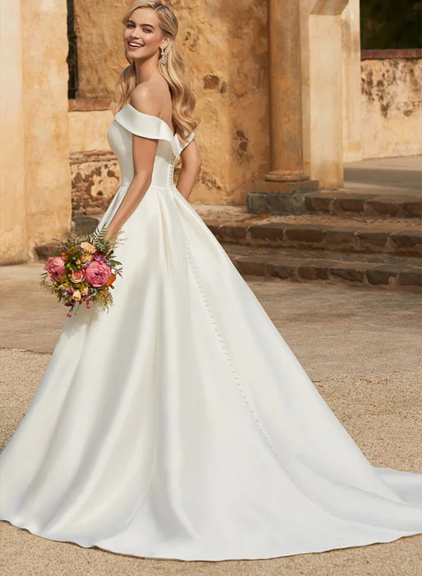 Missacc Ivory Bride Classic Modern Ballgown Wedding Dress with Pockets Missacc Ivory Bride Classic Modern Ballgown Wedding Dress with Pockets