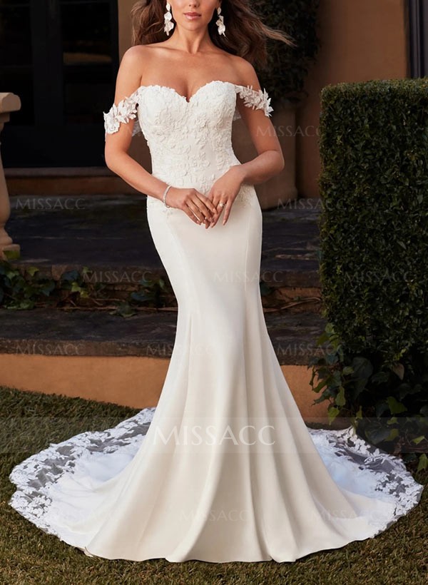 Modern Wedding Dress With Lace Sweep Train