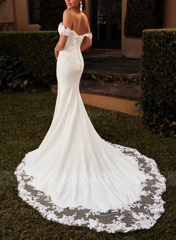 Modern Wedding Dress With Lace Sweep Train