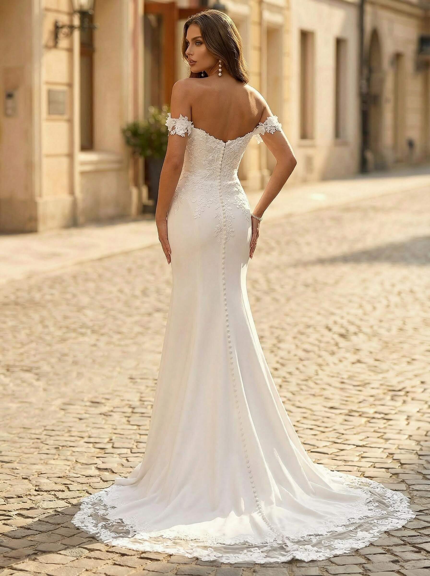 Modern Wedding Dress With Lace Sweep Train