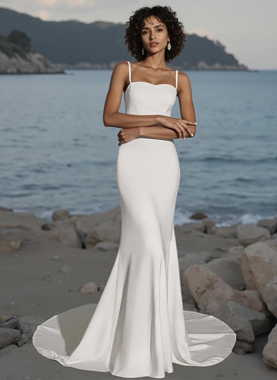 Open Back Trumpet/Mermaid Wedding Dresses With Square Neckline