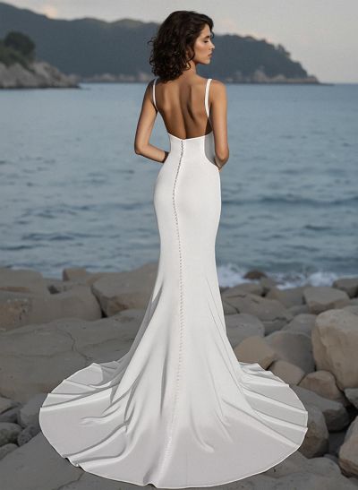 Open Back Trumpet/Mermaid Wedding Dresses With Square Neckline