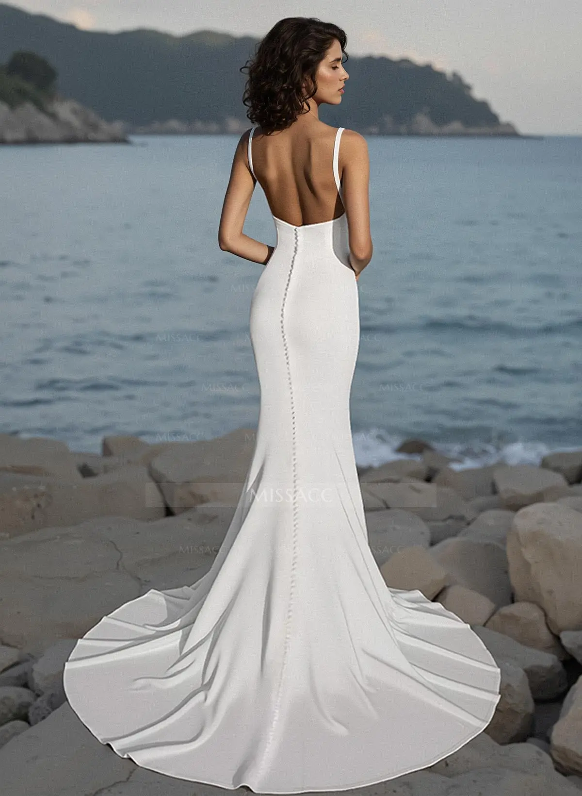 Open Back Trumpet Mermaid Fitted Square Neckline Wedding Dresses Sweep Train