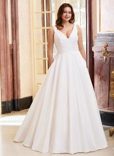 V-Neck Satin Ball Gown Wedding Dresses