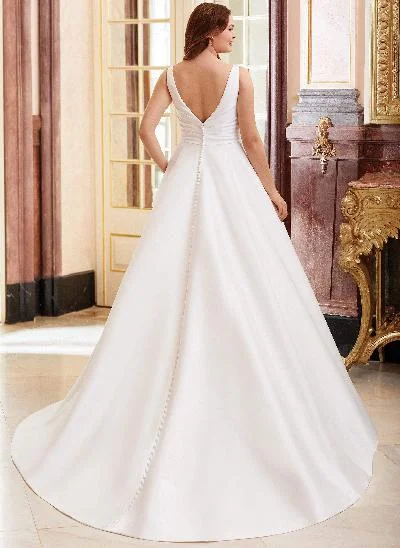 V-Neck Satin Ball Gown Wedding Dresses