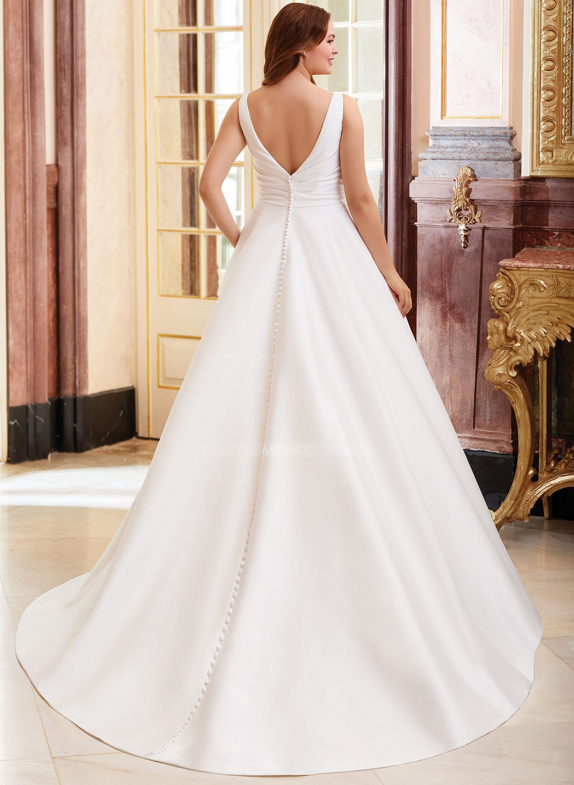 Ball-Gown V-neck Wedding Dresses With Satin 