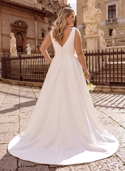 V-Neck Satin Ballgown Wedding Dresses