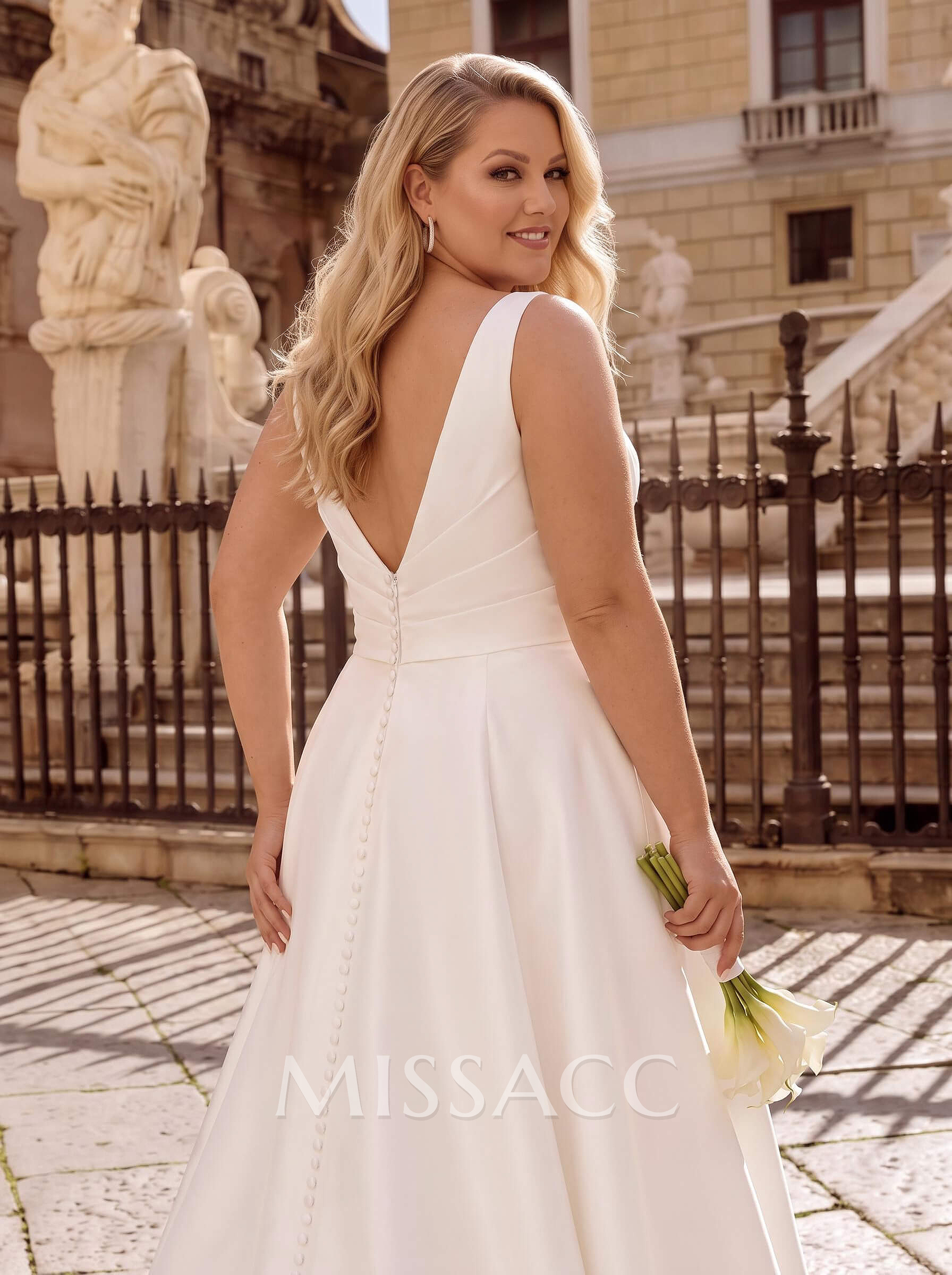 V-Neck Satin Ballgown Wedding Dresses