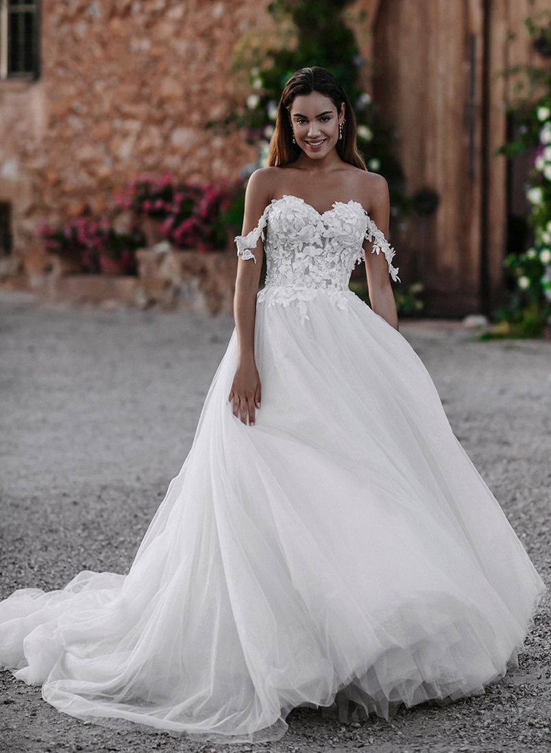 Boho Lace Princess Off-The-Shoulder Wedding Dresses With Tulle