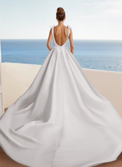 Modern Ball-Gown Satin V-Neck Wedding Dresses