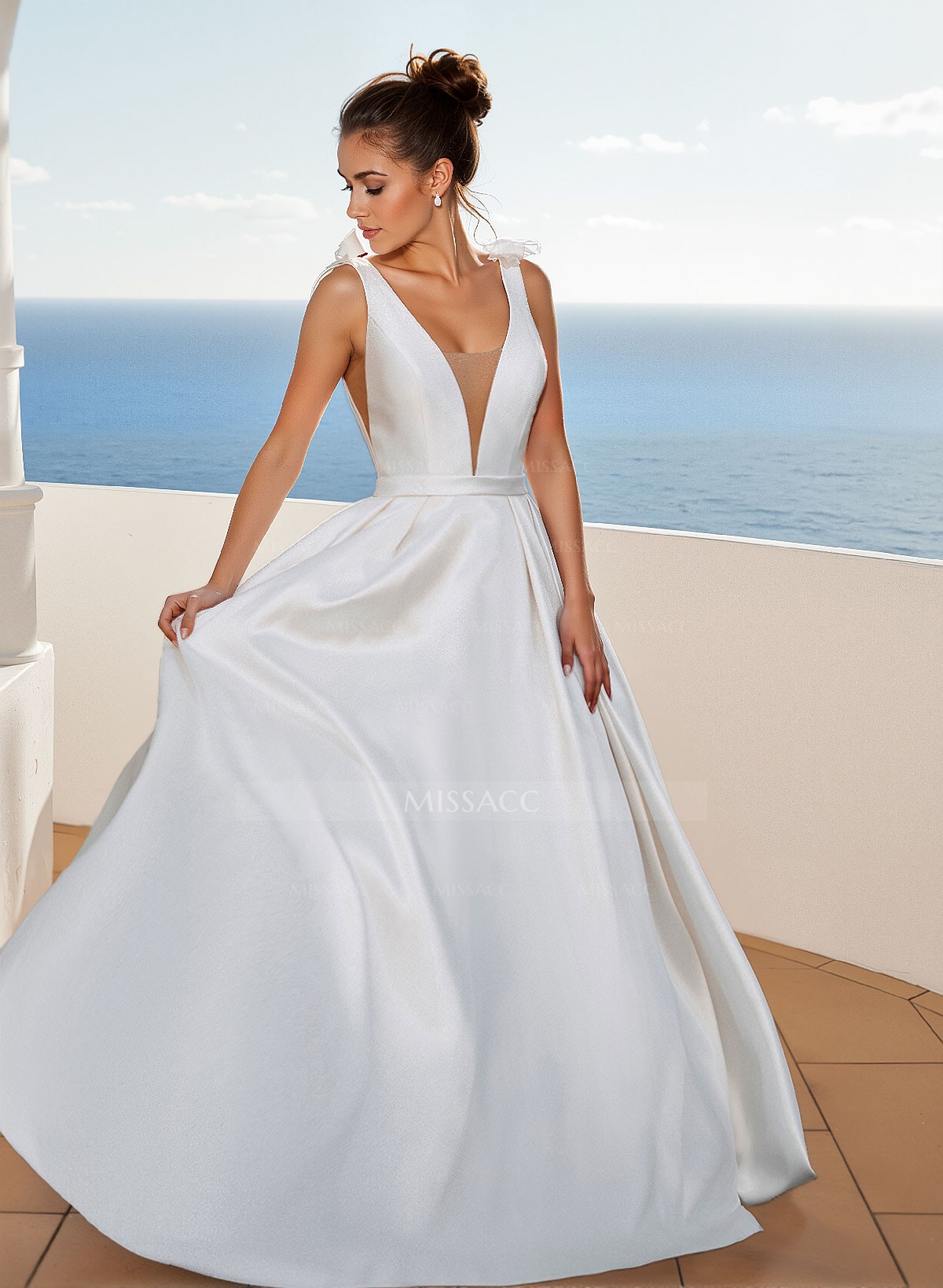 Modern Ball-Gown Satin V-Neck Wedding Dresses