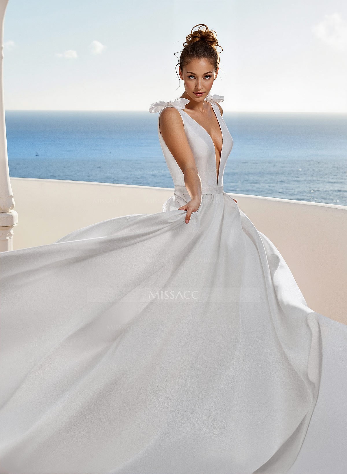 Modern Ball-Gown Satin V-Neck Wedding Dresses